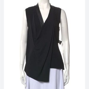Alexander Wang Silk and Leather Draped Asymmetrical Top